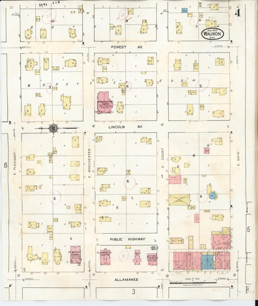 Sanborn Fire Insurance Map from Waukon, Allamakee County, Iowa (1934), Sheet #0004 - Historic Sanborn Fire Insurance Map Print, vintage old map wall art