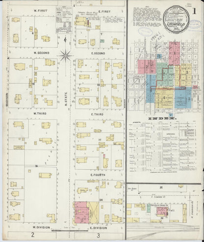 Sanborn Fire Insurance Map from Litchfield, Montgomery County, Illinois (1897), Sheet #0001 - Historic Sanborn Fire Insurance Map Print, vintage old map wall art, antique decor, genealogy gift, Illinois Illinois map