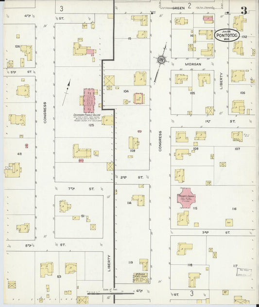 Sanborn Fire Insurance Map from Pontotoc, Pontotoc County, Mississippi (1916), Sheet #0003 - Historic Sanborn Fire Insurance Map Print, vintage old map wall art, antique decor, genealogy gift, Mississippi Mississippi map