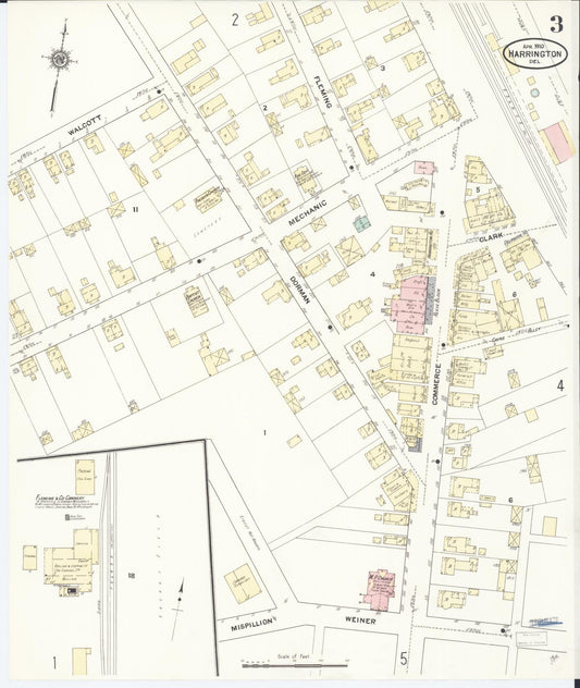 Sanborn Fire Insurance Map from Harrington, Kent County, Delaware (1910), Sheet #0003 - Historic Sanborn Fire Insurance Map Print, vintage old map wall art, antique decor, genealogy gift, Delaware Delaware map