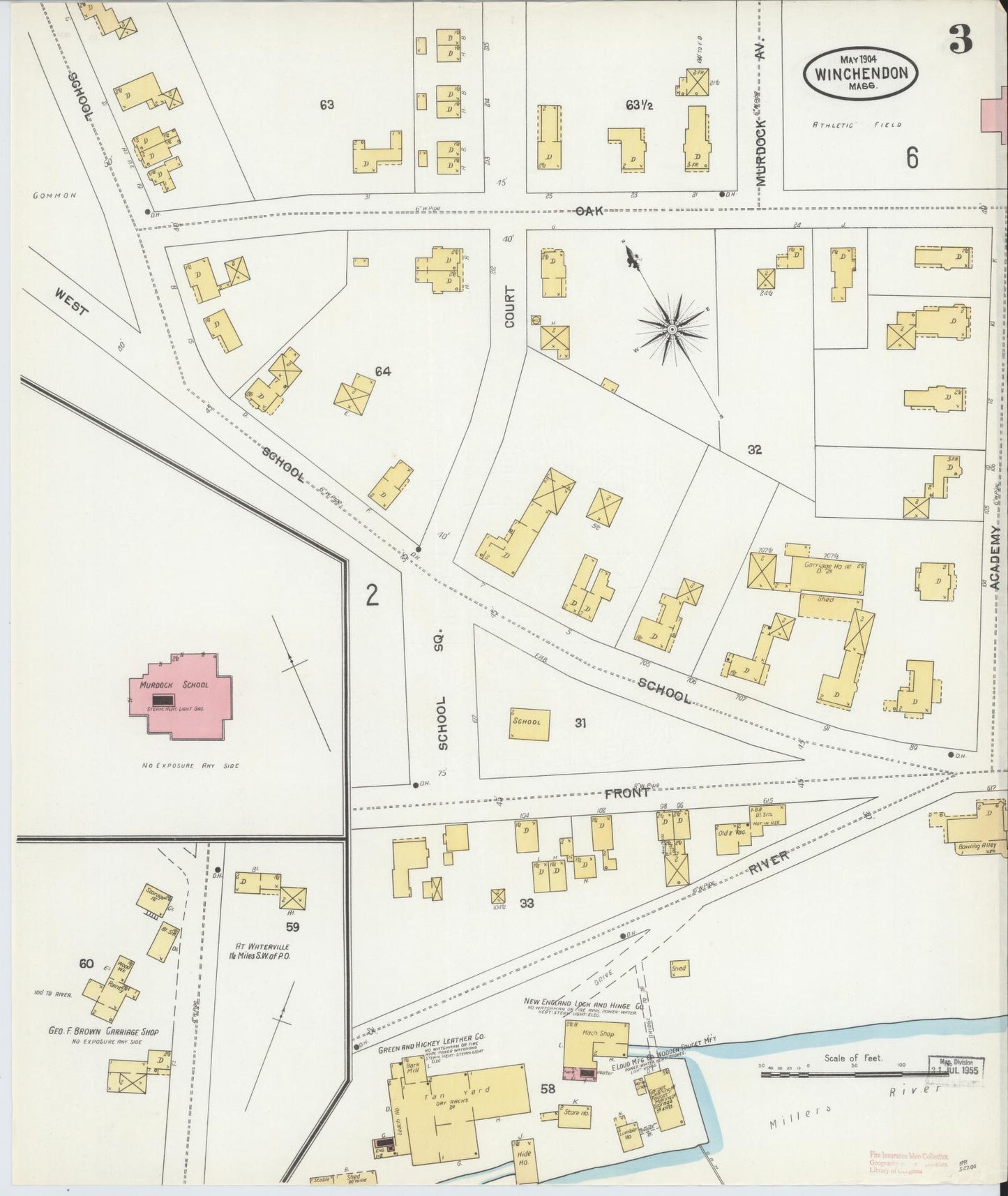 Sanborn Fire Insurance Map from Winchendon, Worcester County, Massachusetts (1904), Sheet #0003 - Historic Sanborn Fire Insurance Map Print, vintage old map wall art, antique decor, genealogy gift, Massachusetts Massachusetts map