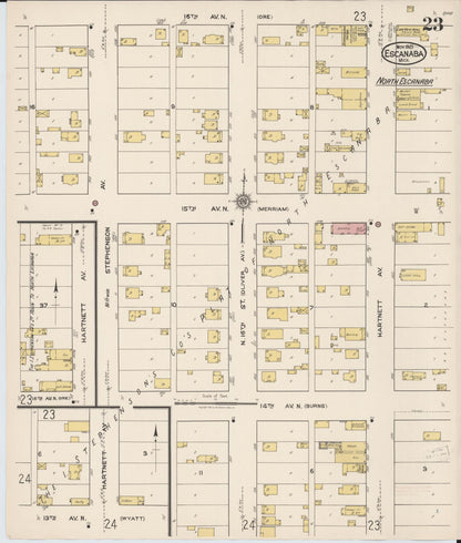 Sanborn Fire Insurance Map from Escanaba, Delta County, Michigan (1921), Sheet #0023 - Complete Map Set gallery image, historic Sanborn map, vintage wall art, Michigan Michigan