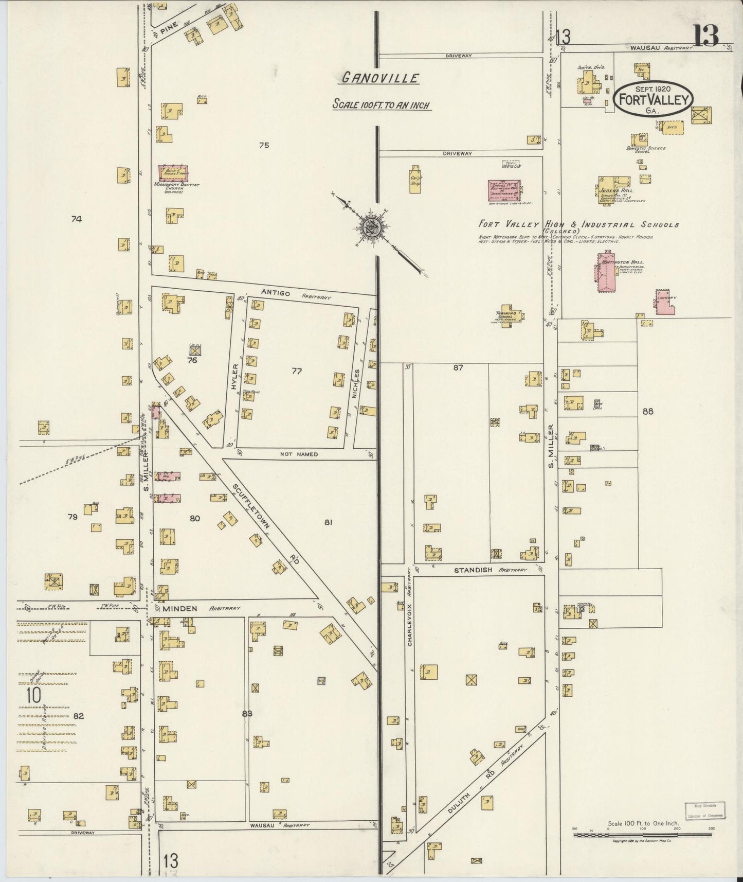 Sanborn Fire Insurance Map from Fort Valley, Peach County, Georgia (1920), Sheet #0013 - Complete Map Set gallery image, historic Sanborn map, vintage wall art, Georgia Georgia