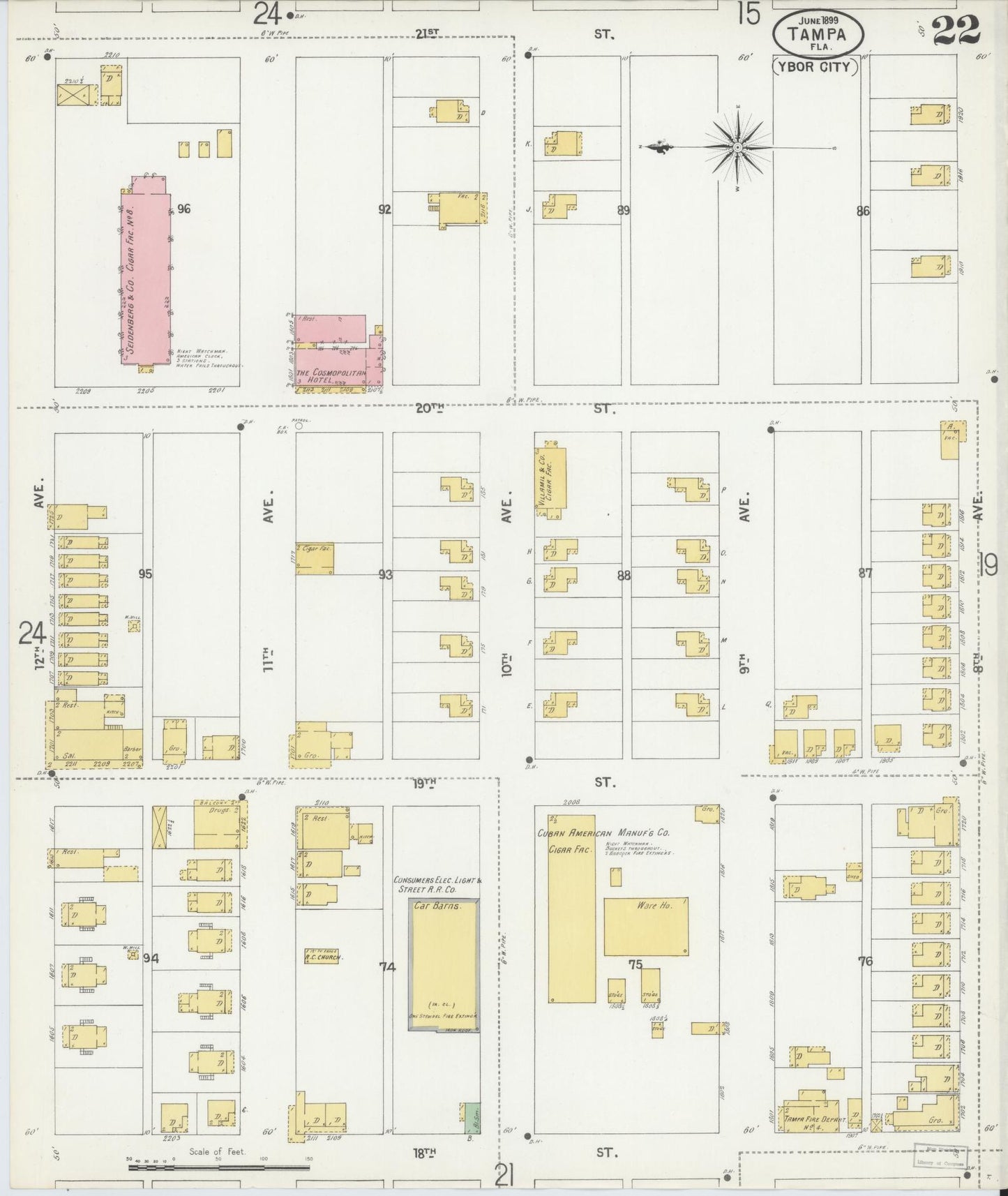 Sanborn Fire Insurance Map from Tampa, Hillsborough County, Florida (1899), Sheet #0022 - Complete Map Set gallery image, historic Sanborn map, vintage wall art, Florida Florida