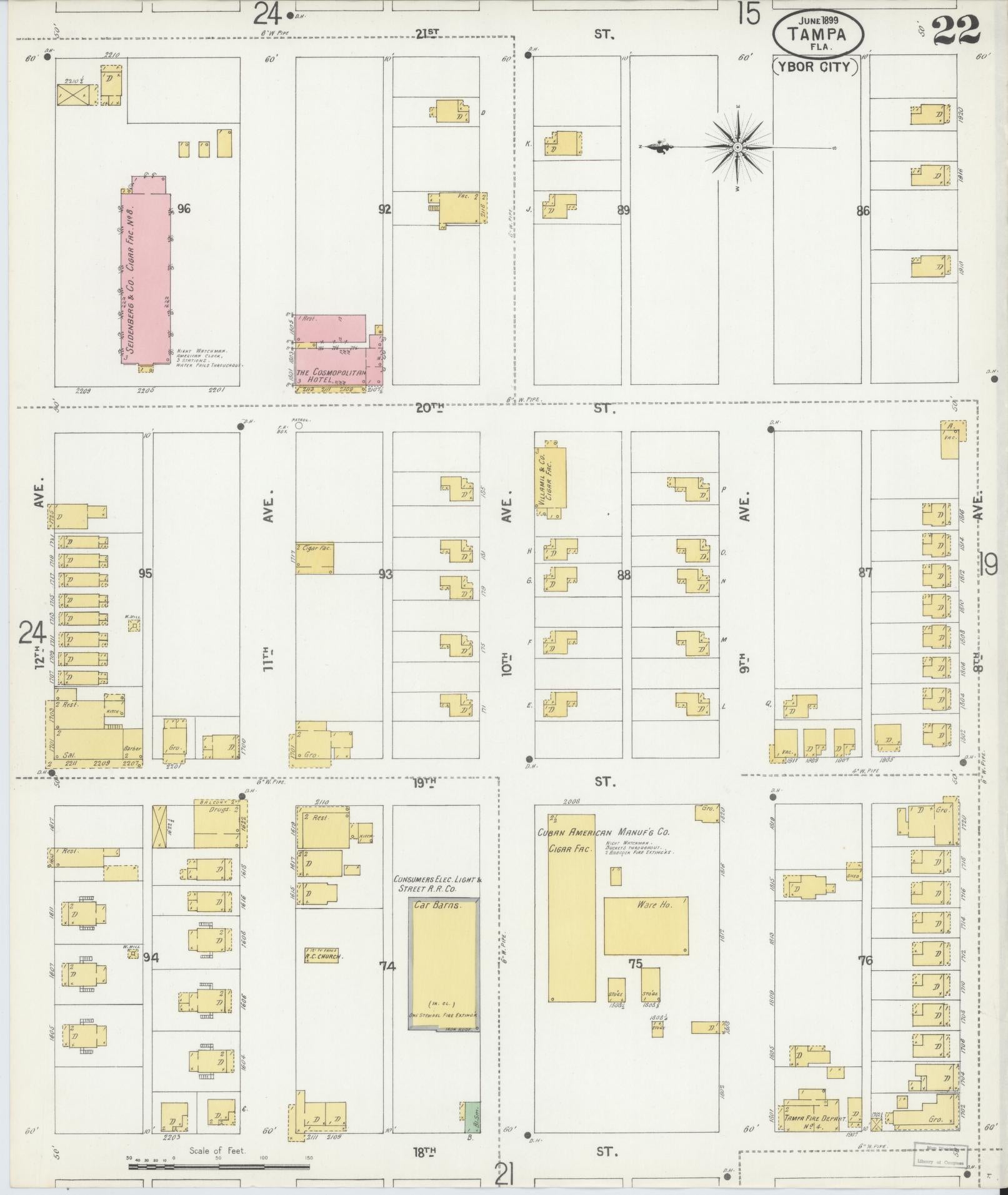 Sanborn Fire Insurance Map from Tampa, Hillsborough County, Florida (1899), Sheet #0022 - Complete Map Set gallery image, historic Sanborn map, vintage wall art, Florida Florida