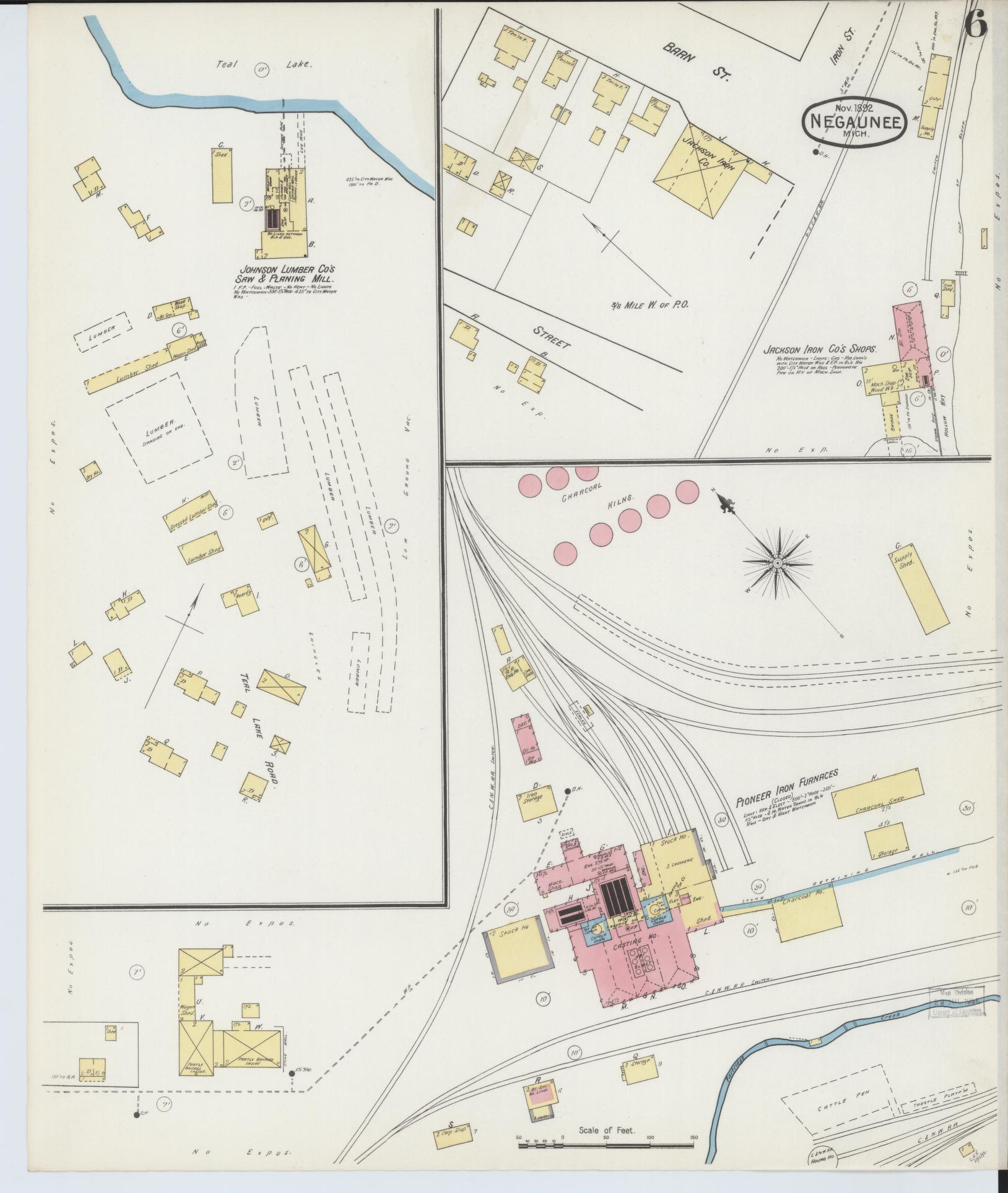 Sanborn Fire Insurance Map from Negaunee, Marquette County, Michigan (1892), Sheet #0006 - Complete Map Set gallery image, historic Sanborn map, vintage wall art, Michigan Michigan