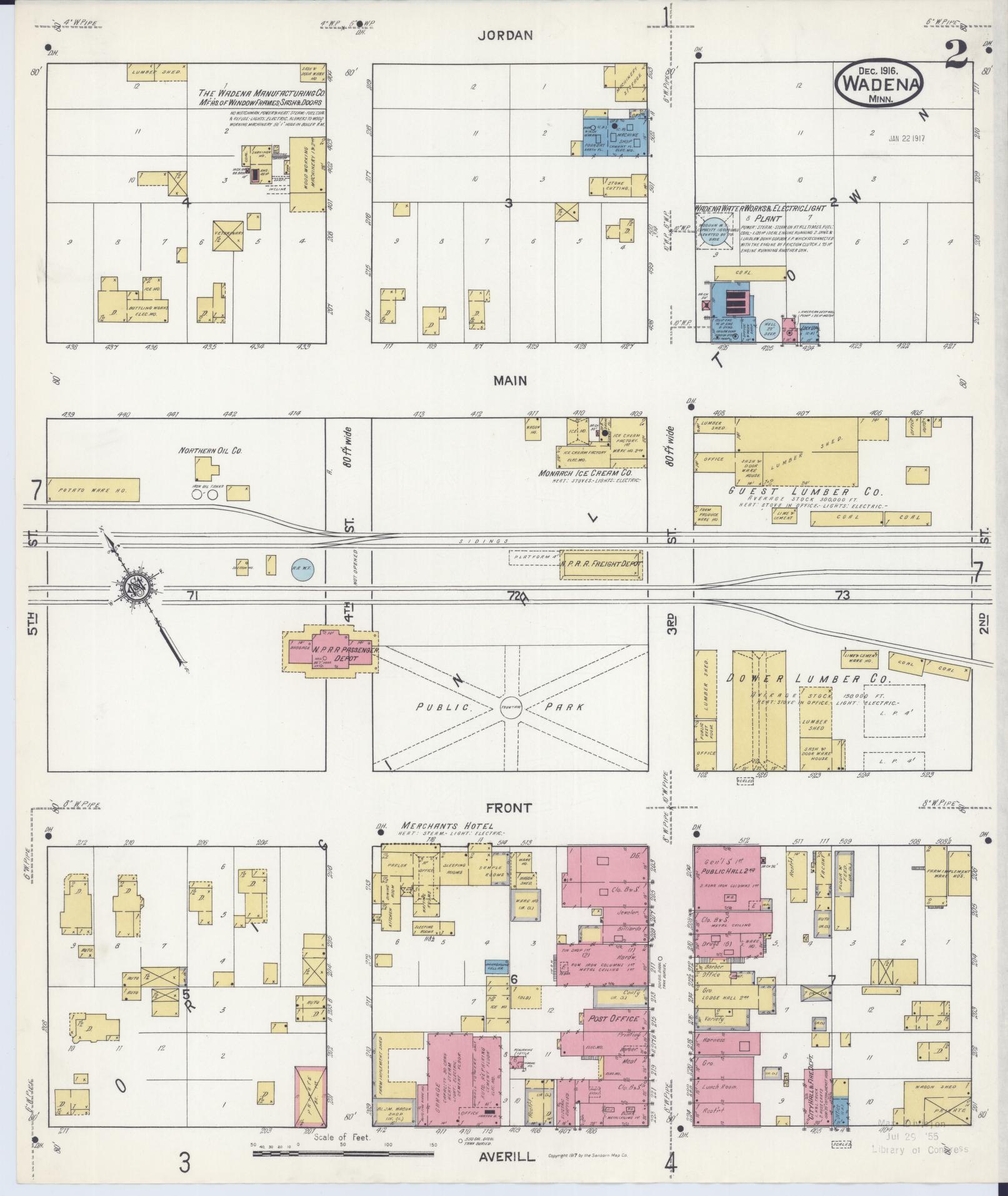 Sanborn Fire Insurance Map from Wadena, Wadena County, Minnesota (1916), Sheet #0002 - Complete Map Set gallery image, historic Sanborn map, vintage wall art, Minnesota Minnesota