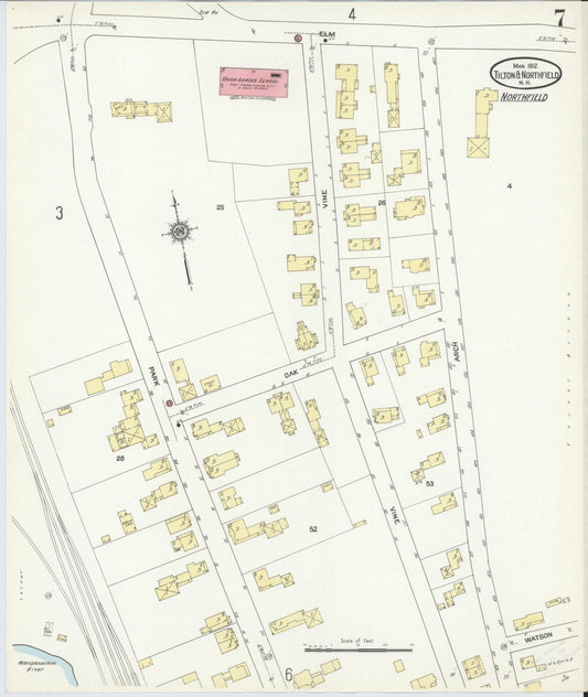 Sanborn Fire Insurance Map from Tilton, Belknap County, New Hampshire (1912), Sheet #0007 - Historic Sanborn Fire Insurance Map Print, vintage old map wall art, antique decor, genealogy gift, New Hampshire New Hampshire map