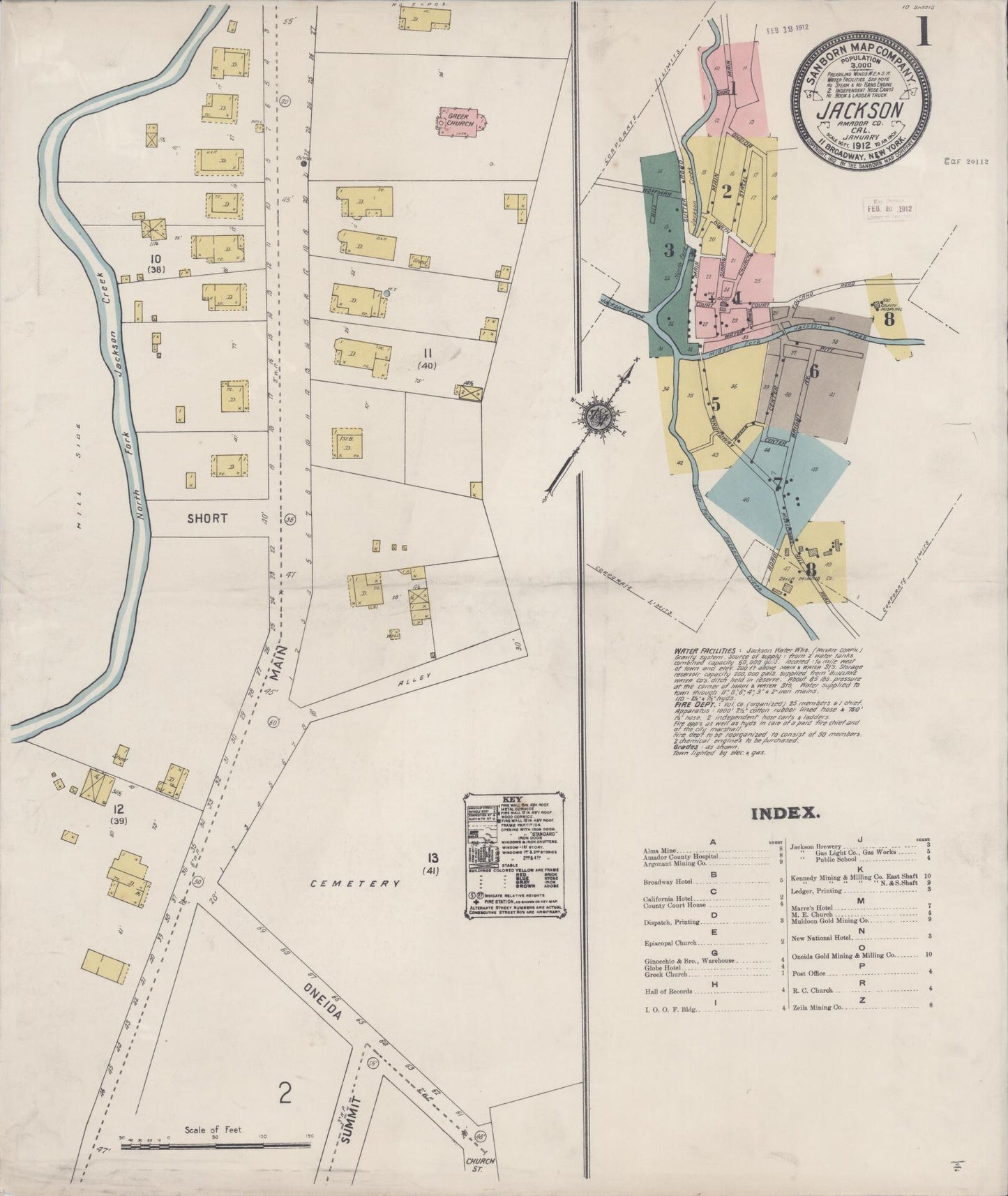Sanborn Fire Insurance Map from Jackson, Amador County, California (1912), Sheet #0001 - Complete Map Set gallery image, historic Sanborn map, vintage wall art, California California