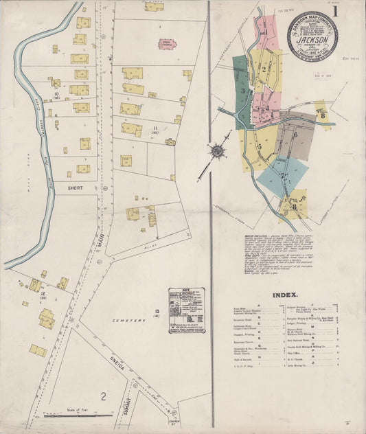 Sanborn Fire Insurance Map from Jackson, Amador County, California (1912), Sheet #0001 - Complete Map Set gallery image, historic Sanborn map, vintage wall art, California California