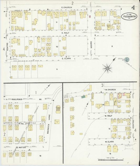 Sanborn Fire Insurance Map from Pocahontas, Tazewell County, Virginia (1908), Sheet #0004 - Historic Sanborn Fire Insurance Map Print, vintage old map wall art, antique decor, genealogy gift, Virginia Virginia map