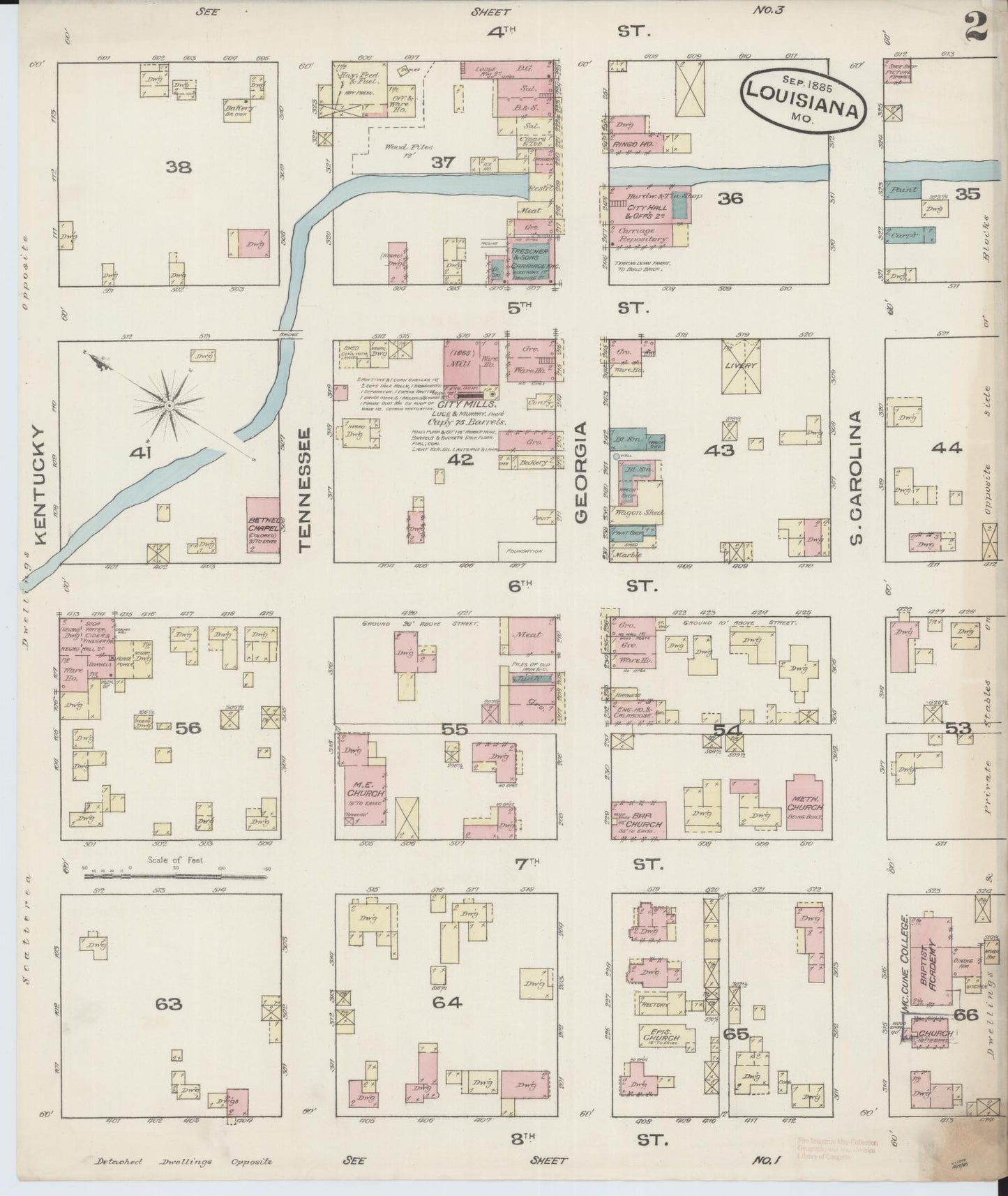 Sanborn Fire Insurance Map from Louisiana, Pike County, Missouri (1885), Sheet #0002 - Complete Map Set gallery image, historic Sanborn map, vintage wall art, Missouri Missouri