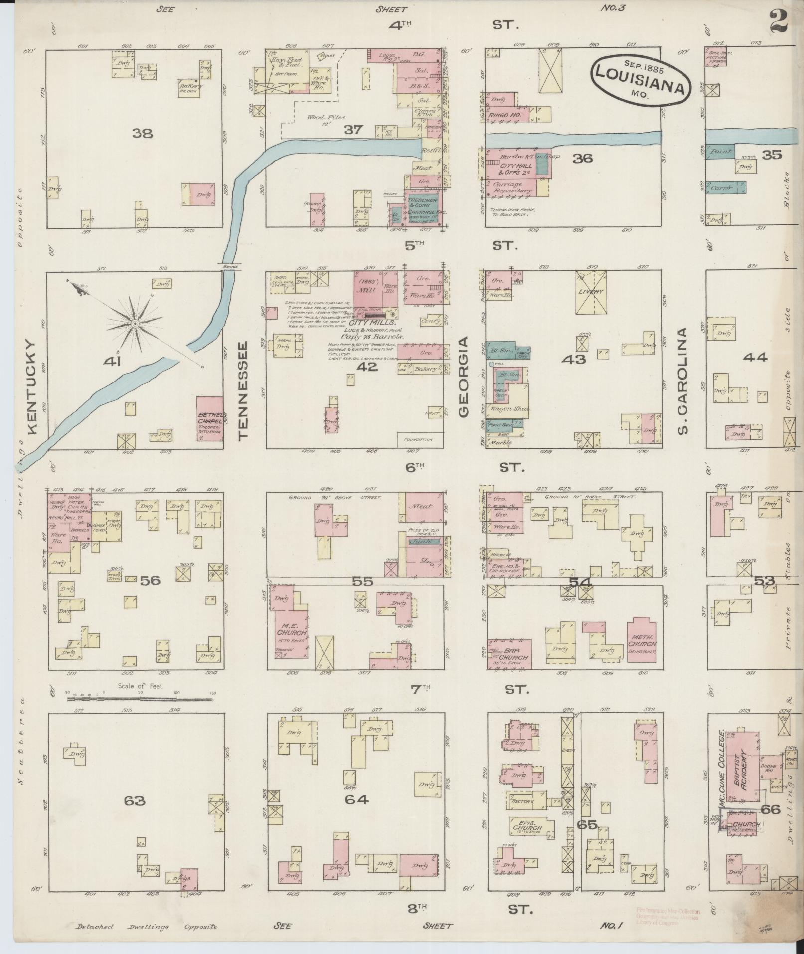Sanborn Fire Insurance Map from Louisiana, Pike County, Missouri (1885), Sheet #0002 - Complete Map Set gallery image, historic Sanborn map, vintage wall art, Missouri Missouri