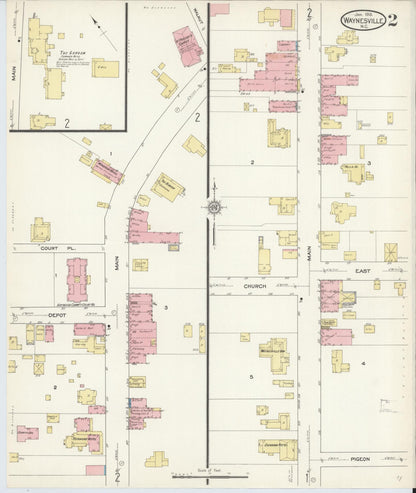 Sanborn Fire Insurance Map from Waynesville, Haywood County, North Carolina (1913), Sheet #0002 - Complete Map Set gallery image, historic Sanborn map, vintage wall art, North Carolina North Carolina