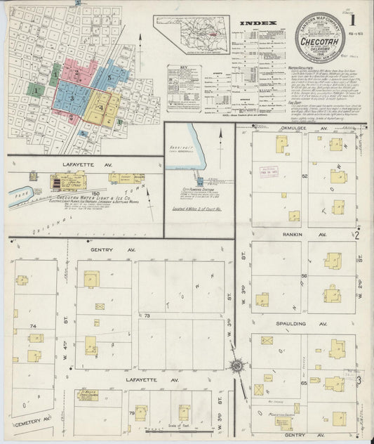Sanborn Fire Insurance Map from Checotah, McIntosch County, Oklahoma (1914), Sheet #0001 - Complete Map Set gallery image, historic Sanborn map, vintage wall art, Oklahoma Oklahoma