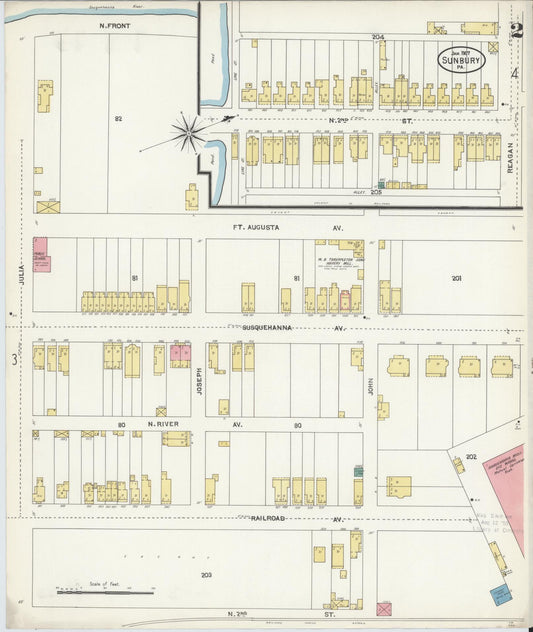 Sanborn Fire Insurance Map from Sunbury, Northumberland County, Pennsylvania (1907), Sheet #0002 - Historic Sanborn Fire Insurance Map Print, vintage old map wall art, antique decor, genealogy gift, Pennsylvania Pennsylvania map