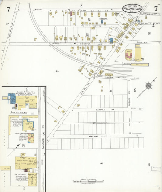 Sanborn Fire Insurance Map from Williamstown, Gloucester County, New Jersey (1923), Sheet #0007 - Historic Sanborn Fire Insurance Map Print, vintage old map wall art, antique decor, genealogy gift, New Jersey New Jersey map