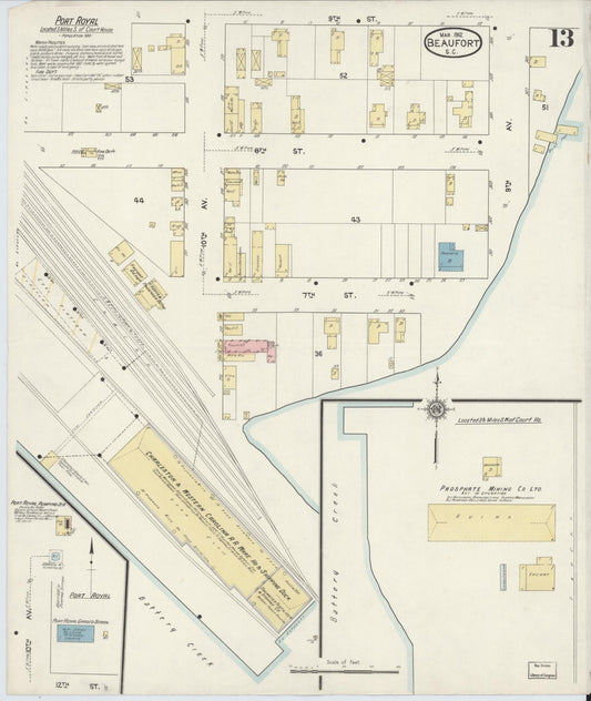 Sanborn Fire Insurance Map from Beaufort, Beaufort County, South Carolina (1912), Sheet #0013 - Historic Sanborn Fire Insurance Map Print, vintage old map wall art, antique decor, genealogy gift, South Carolina South Carolina map