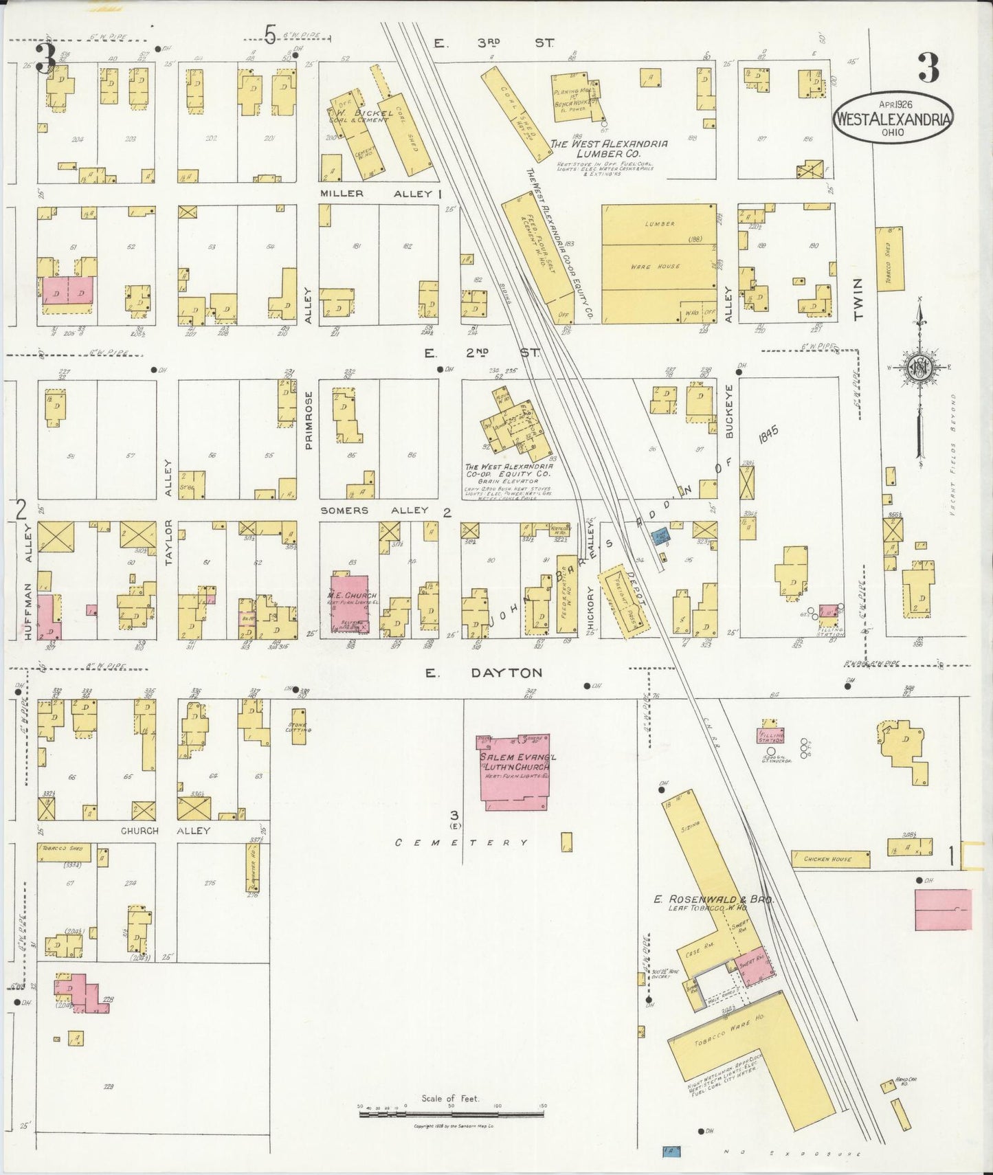 Sanborn Fire Insurance Map from West Alexandria, Preble County, Ohio (1926), Sheet #0003 - Complete Map Set gallery image, historic Sanborn map, vintage wall art, Ohio Ohio
