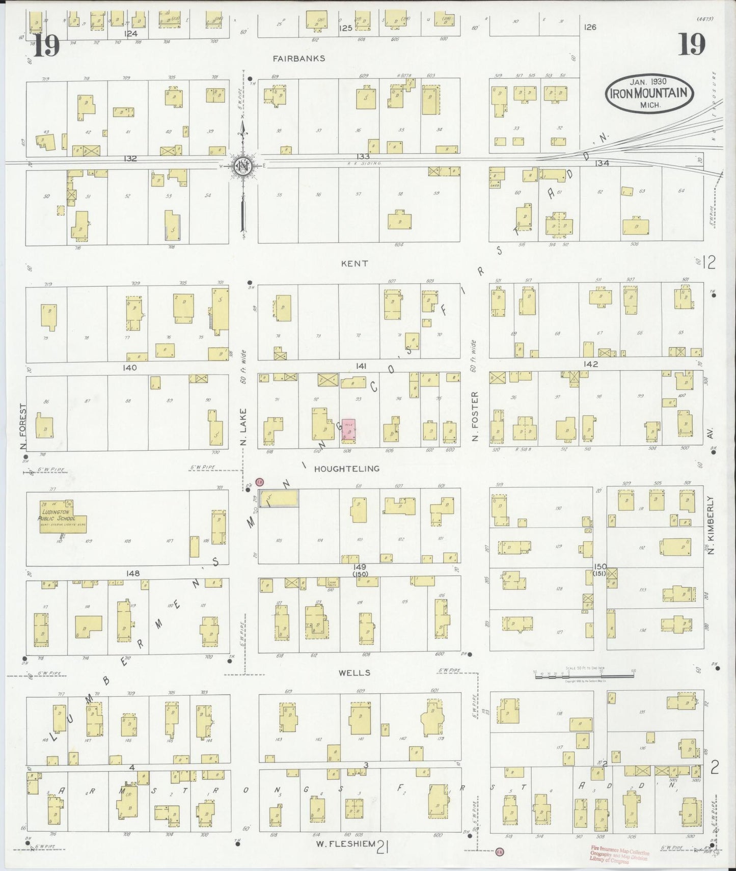 Sanborn Fire Insurance Map from Iron Mountain, Dickinson County, Michigan (1930), Sheet #0019 - Complete Map Set gallery image, historic Sanborn map, vintage wall art, Michigan Michigan