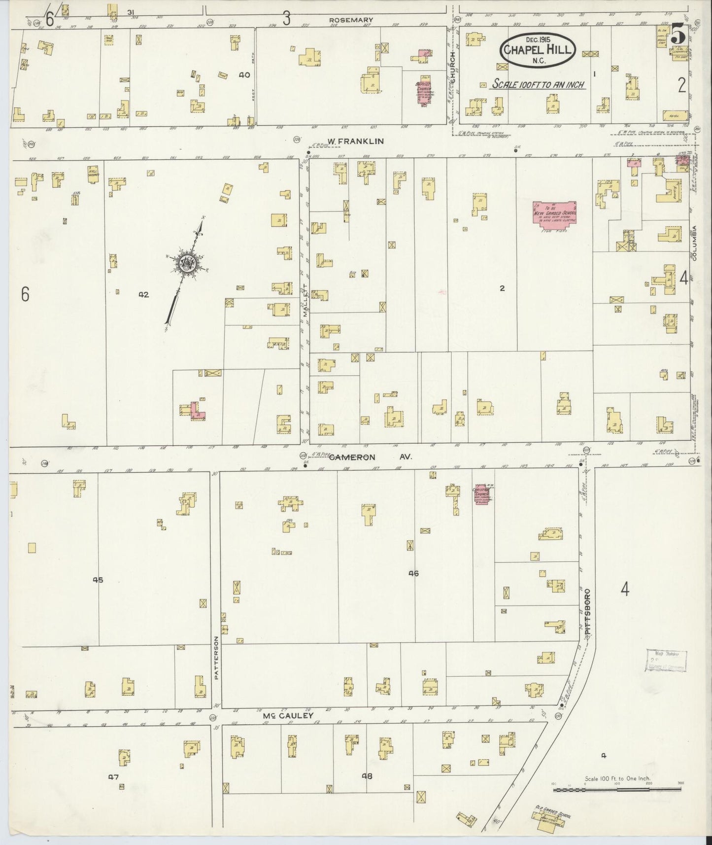 Sanborn Fire Insurance Map from Chapel Hill, Orange County, North Carolina (1915), Sheet #0005 - Complete Map Set gallery image, historic Sanborn map, vintage wall art, North Carolina North Carolina