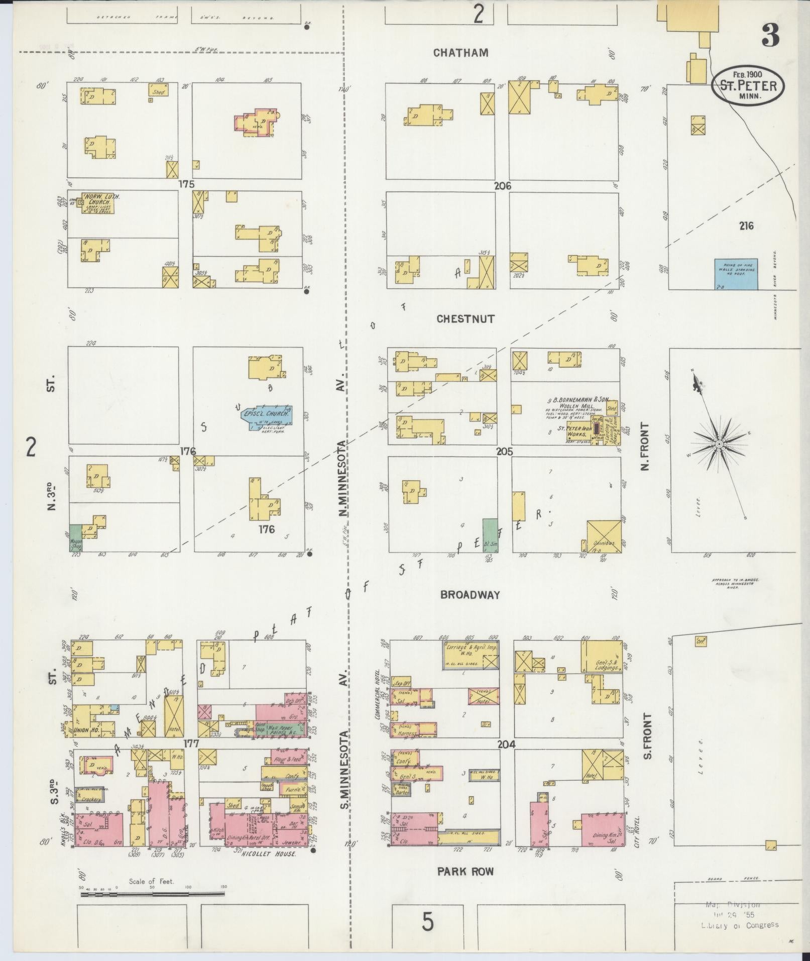 Sanborn Fire Insurance Map from Saint Peter, Nicollet County, Minnesota (1900), Sheet #0003 - Complete Map Set gallery image, historic Sanborn map, vintage wall art, Minnesota Minnesota