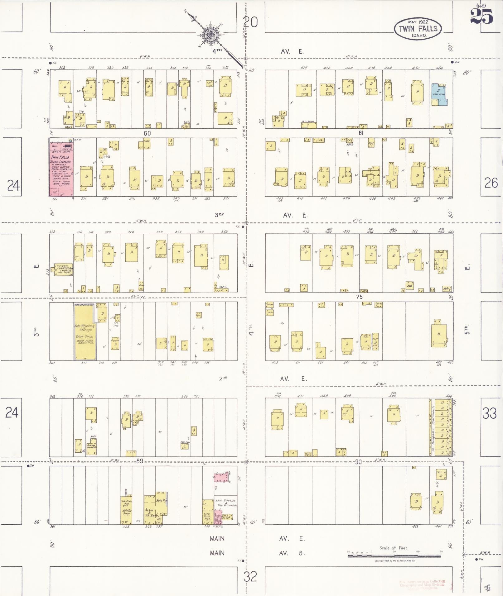 Sanborn Fire Insurance Map from Twin Falls, Twin Falls County, Idaho (1922), Sheet #0025 - Historic Sanborn Fire Insurance Map Print, vintage old map wall art, antique decor, genealogy gift, Falls Idaho map