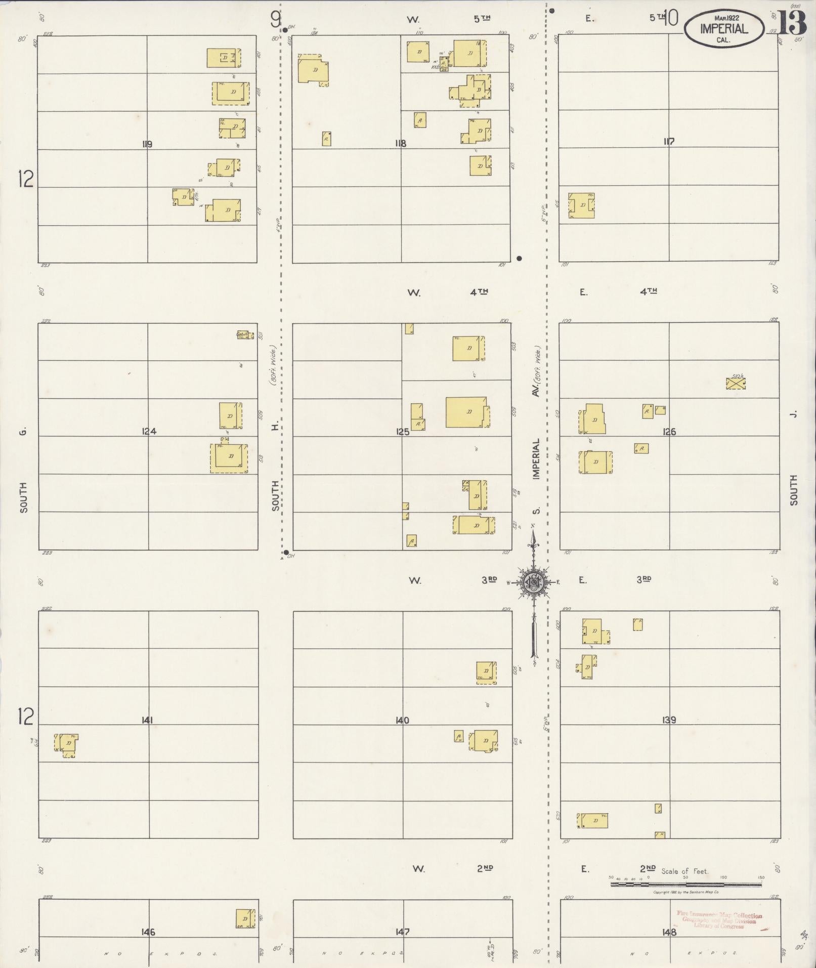 Sanborn Fire Insurance Map from Imperial, Imperial County, California (1922), Sheet #0013 - Historic Sanborn Fire Insurance Map Print, vintage old map wall art, antique decor, genealogy gift, California California map
