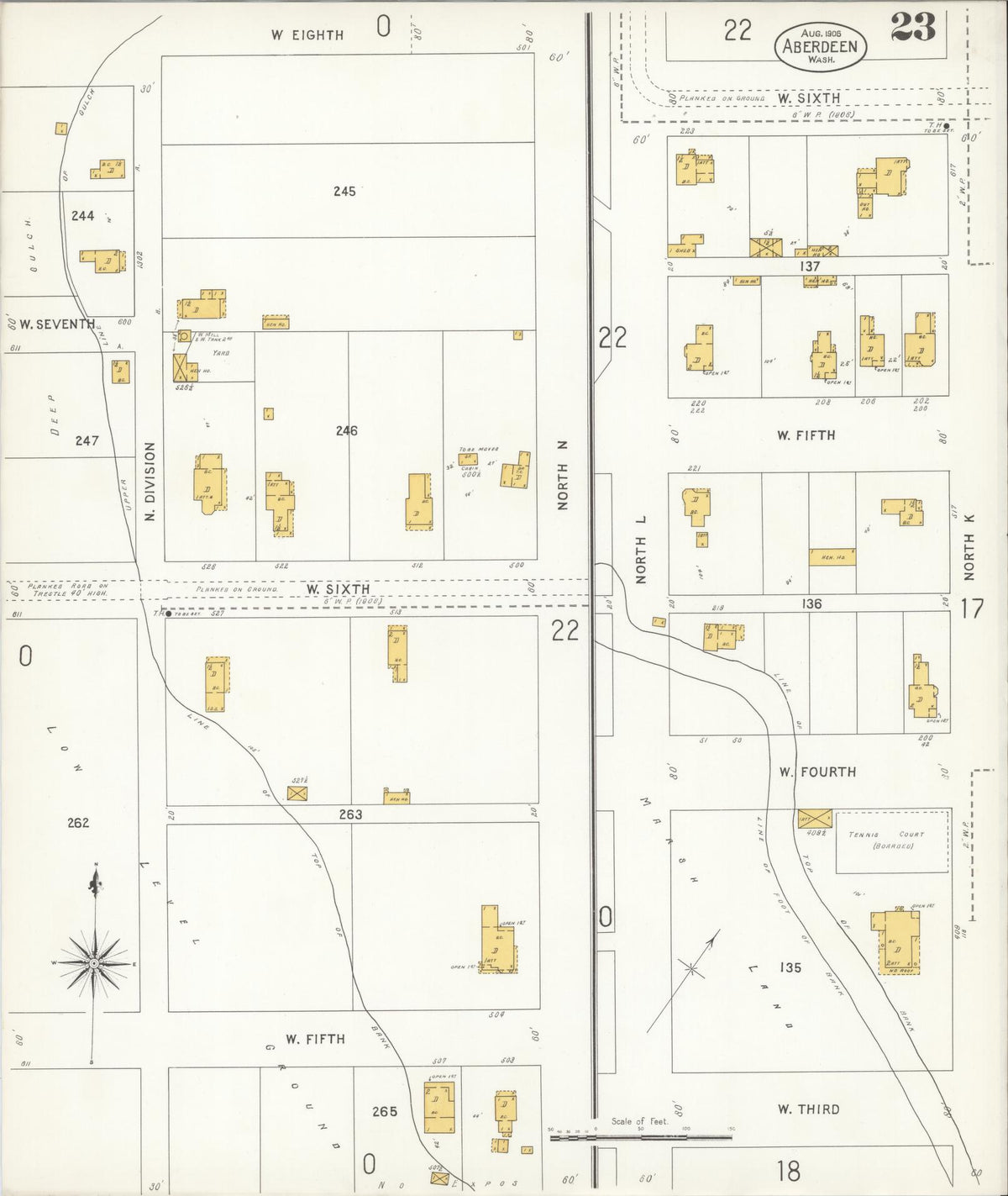 Sanborn Fire Insurance Map from Aberdeen, Grays Harbor County, Washington (1906), Sheet #0023 - Complete Map Set gallery image, historic Sanborn map, vintage wall art, Washington Washington