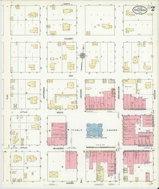 Sanborn Fire Insurance Map from Kaufman, Kaufman County, Texas (1912), Sheet #0002 - Historic Sanborn Fire Insurance Map Print, vintage old map wall art, antique decor, genealogy gift, Texas Texas map