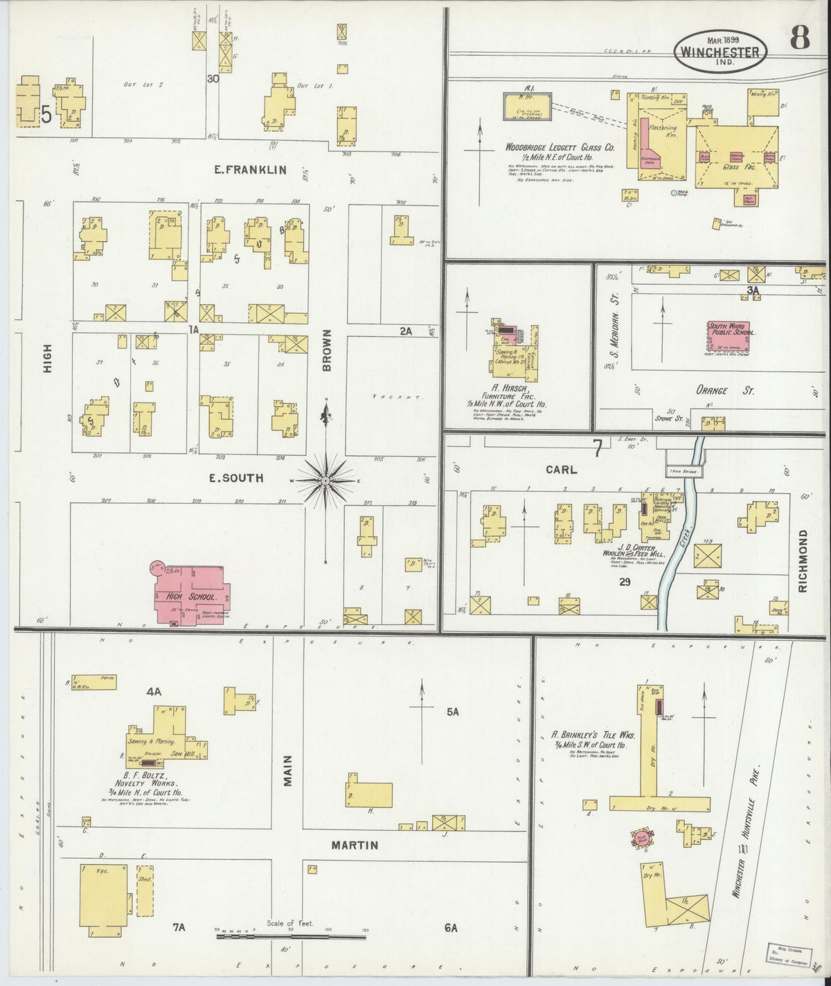 Sanborn Fire Insurance Map from Winchester, Randolph County, Indiana (1899), Sheet #0008 - Historic Sanborn Fire Insurance Map Print, vintage old map wall art, antique decor, genealogy gift, Indiana Indiana map