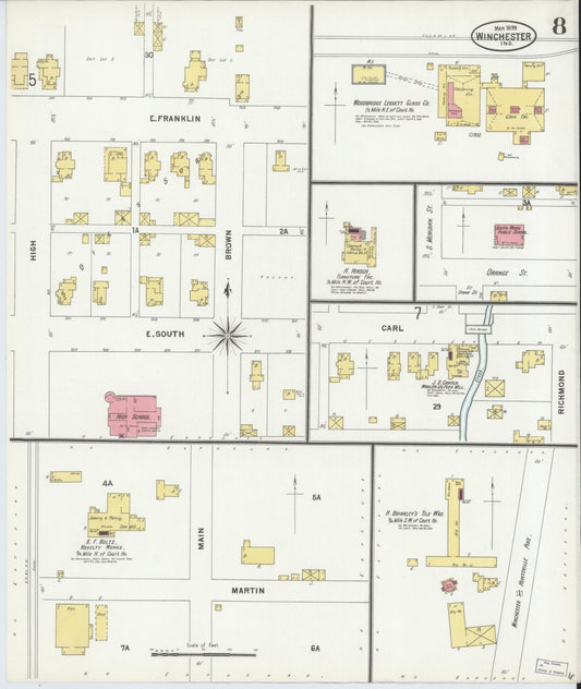Sanborn Fire Insurance Map from Winchester, Randolph County, Indiana (1899), Sheet #0008 - Historic Sanborn Fire Insurance Map Print, vintage old map wall art, antique decor, genealogy gift, Indiana Indiana map