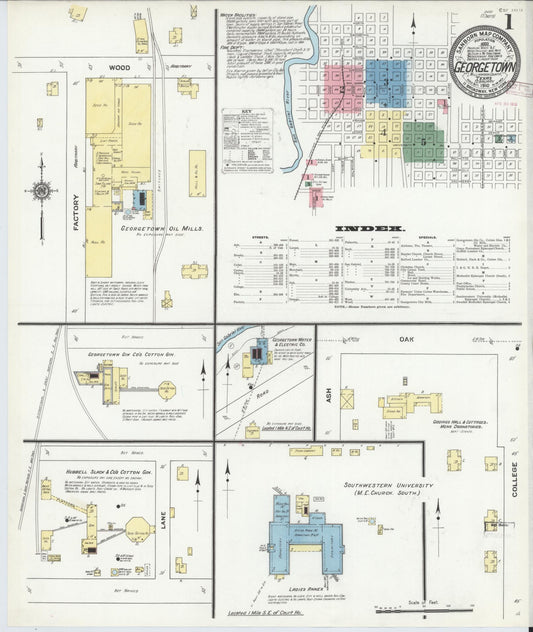 Sanborn Fire Insurance Map from Georgetown, Williamson County, Texas (1910), Sheet #0001 - Complete Map Set gallery image, historic Sanborn map, vintage wall art, Texas Texas