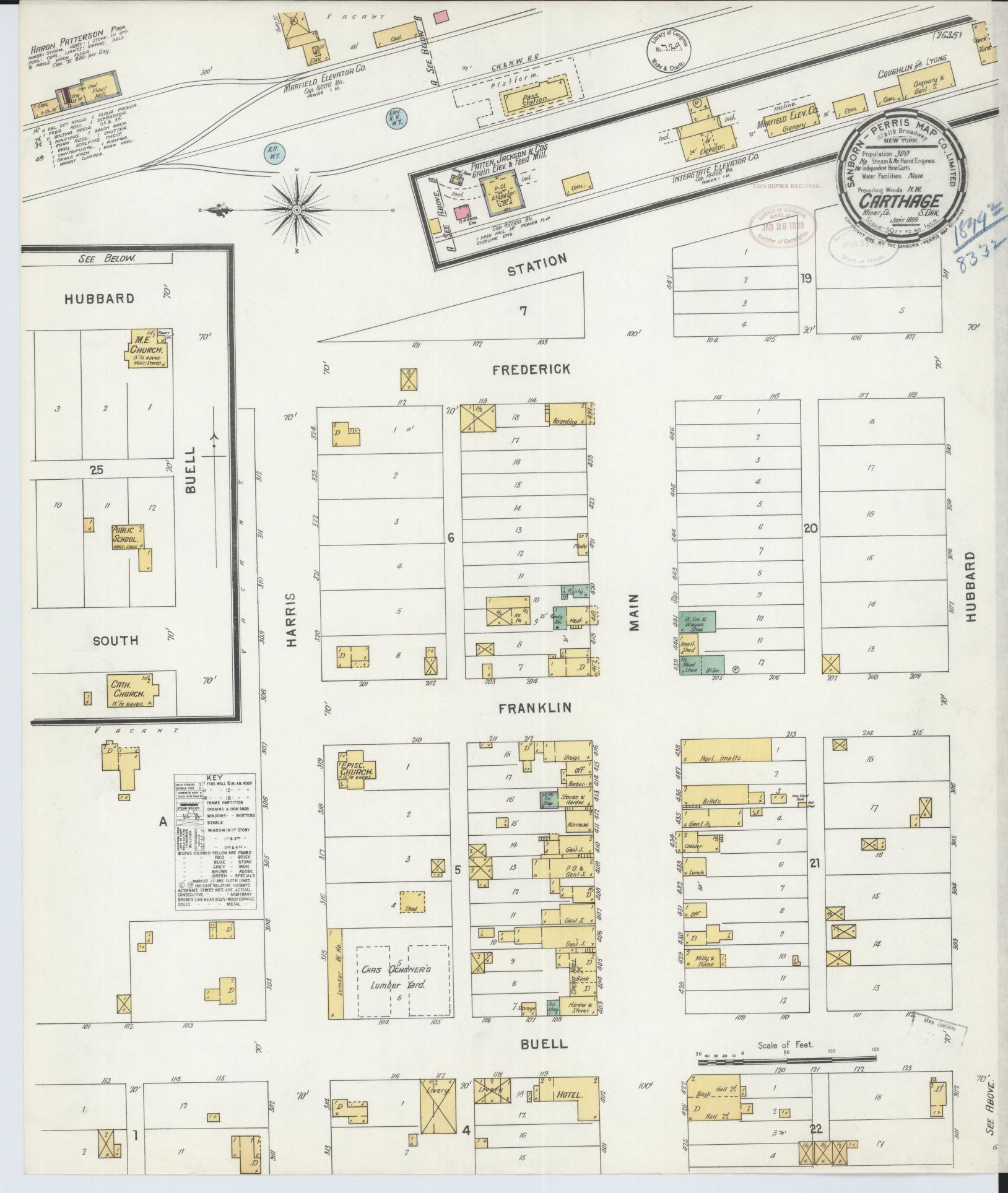 Sanborn Fire Insurance Map from Carthage, Miner County, South Dakota. (1899) – Historic Sanborn Fire Insurance Map Print