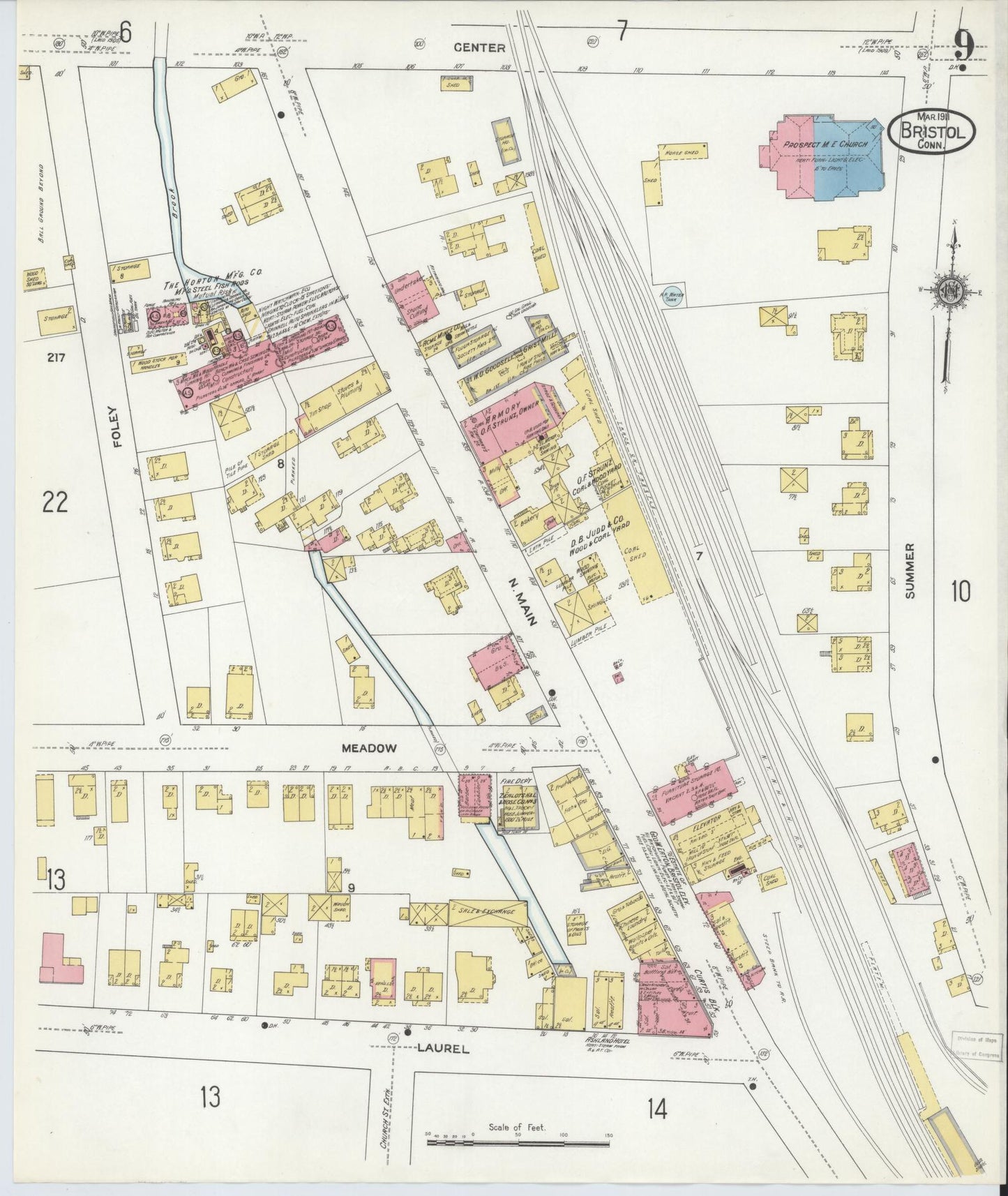 Sanborn Fire Insurance Map from Bristol, Hartford County, Connecticut (1911), Sheet #0009 - Complete Map Set gallery image, historic Sanborn map, vintage wall art, Connecticut Connecticut