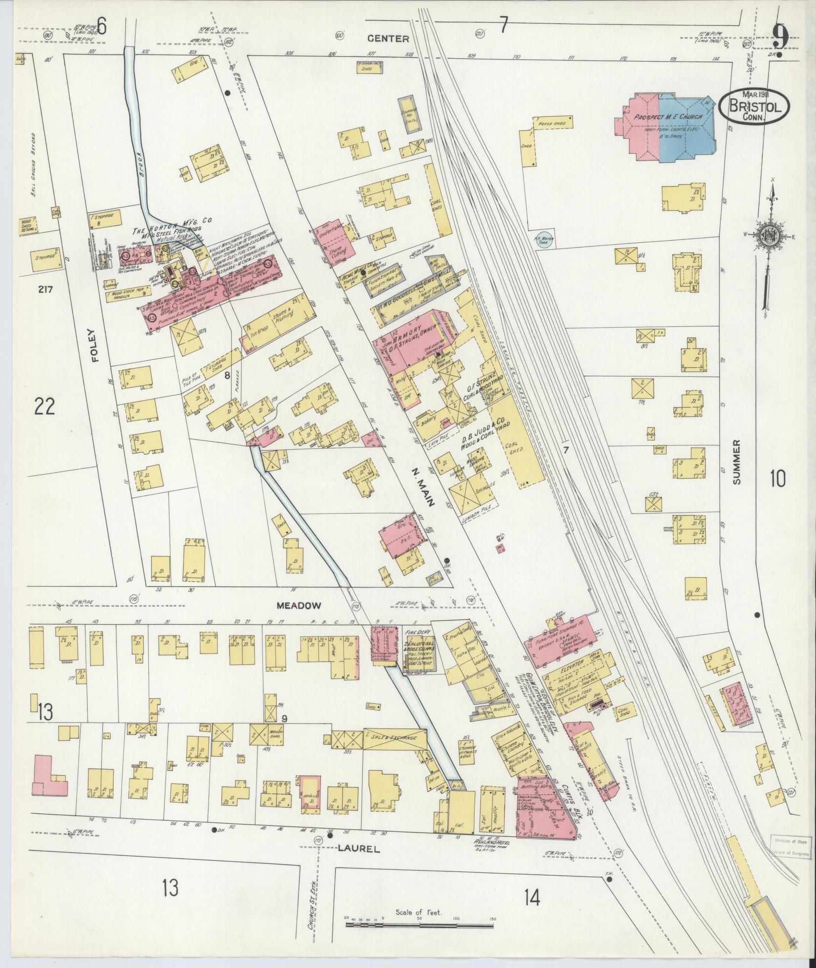 Sanborn Fire Insurance Map from Bristol, Hartford County, Connecticut (1911), Sheet #0009 - Complete Map Set gallery image, historic Sanborn map, vintage wall art, Connecticut Connecticut