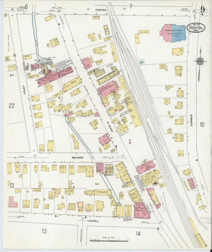 Sanborn Fire Insurance Map from Bristol, Hartford County, Connecticut (1911), Sheet #0009 - Complete Map Set gallery image, historic Sanborn map, vintage wall art, Connecticut Connecticut