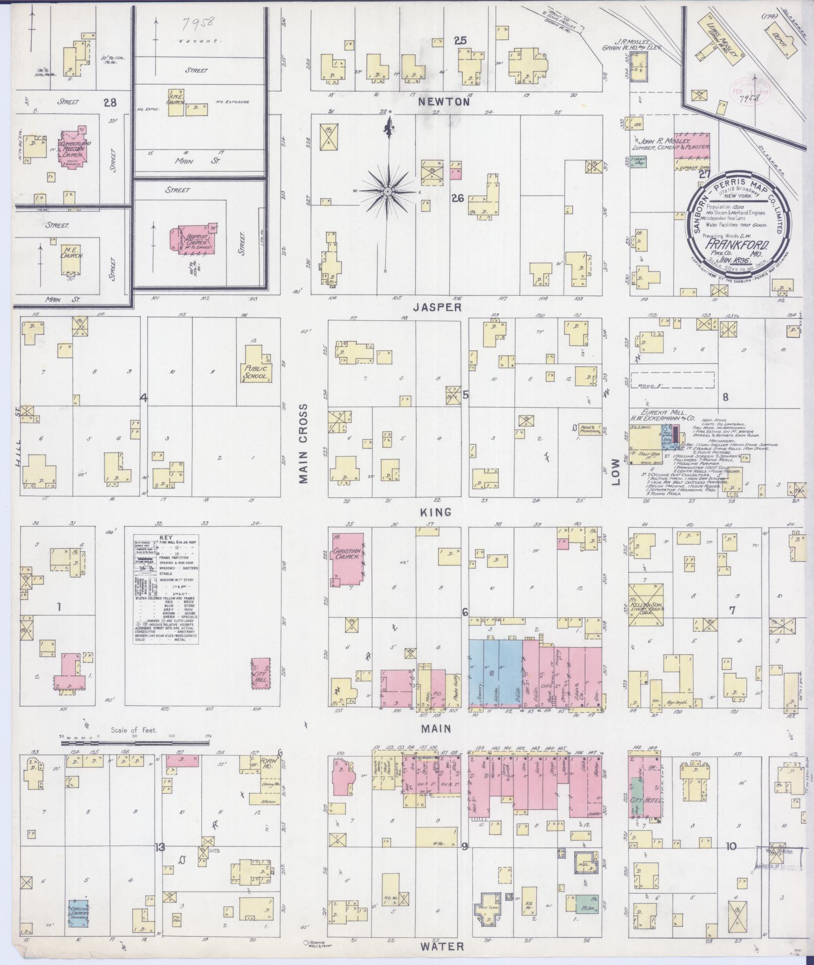 Sanborn Fire Insurance Map from Frankford, Pike County, Missouri (1896), Sheet #0001 - Historic Sanborn Fire Insurance Map Print, vintage old map wall art, antique decor, genealogy gift, Missouri Missouri map