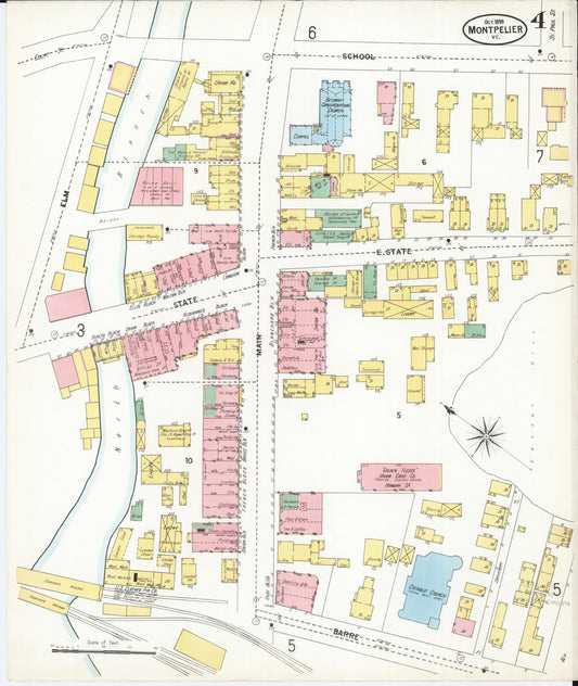Sanborn Fire Insurance Map from Montpelier, Washington County, Vermont (1899), Sheet #0004 - Historic Sanborn Fire Insurance Map Print, vintage old map wall art, antique decor, genealogy gift, Vermont Vermont map