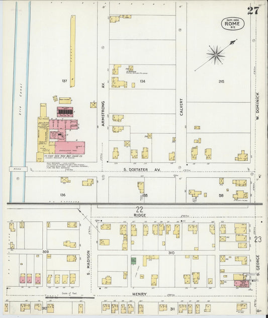 Sanborn Fire Insurance Map from Rome, Oneida County, New York (1904), Sheet #0027 - Historic Sanborn Fire Insurance Map Print, vintage old map wall art, antique decor, genealogy gift, New York New York map