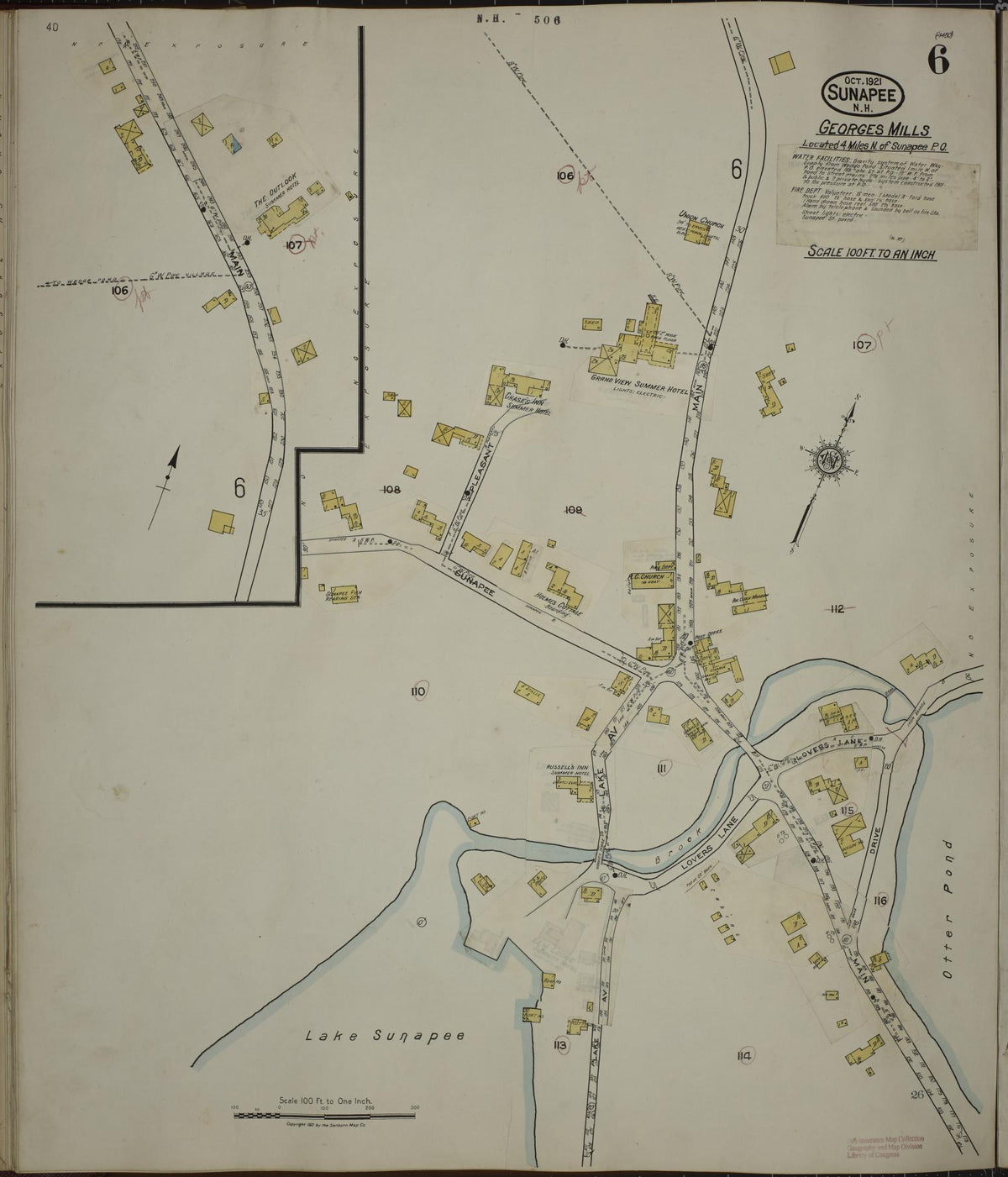 Sanborn Fire Insurance Map from Sunapee, Sullivan County, New Hampshire (1936), Sheet #0006 - Complete Map Set gallery image, historic Sanborn map, vintage wall art, New Hampshire New Hampshire