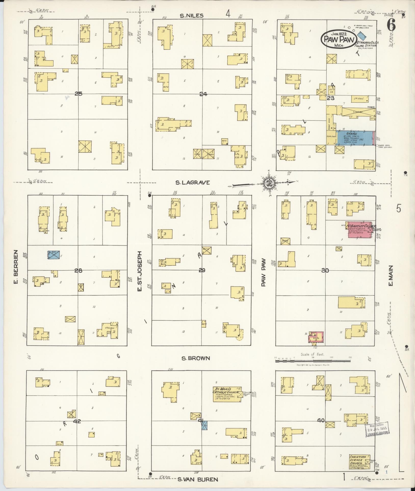 Sanborn Fire Insurance Map from Paw Paw, Van Buren County, Michigan (1922), Sheet #0006 - Complete Map Set gallery image, historic Sanborn map, vintage wall art, Michigan Michigan