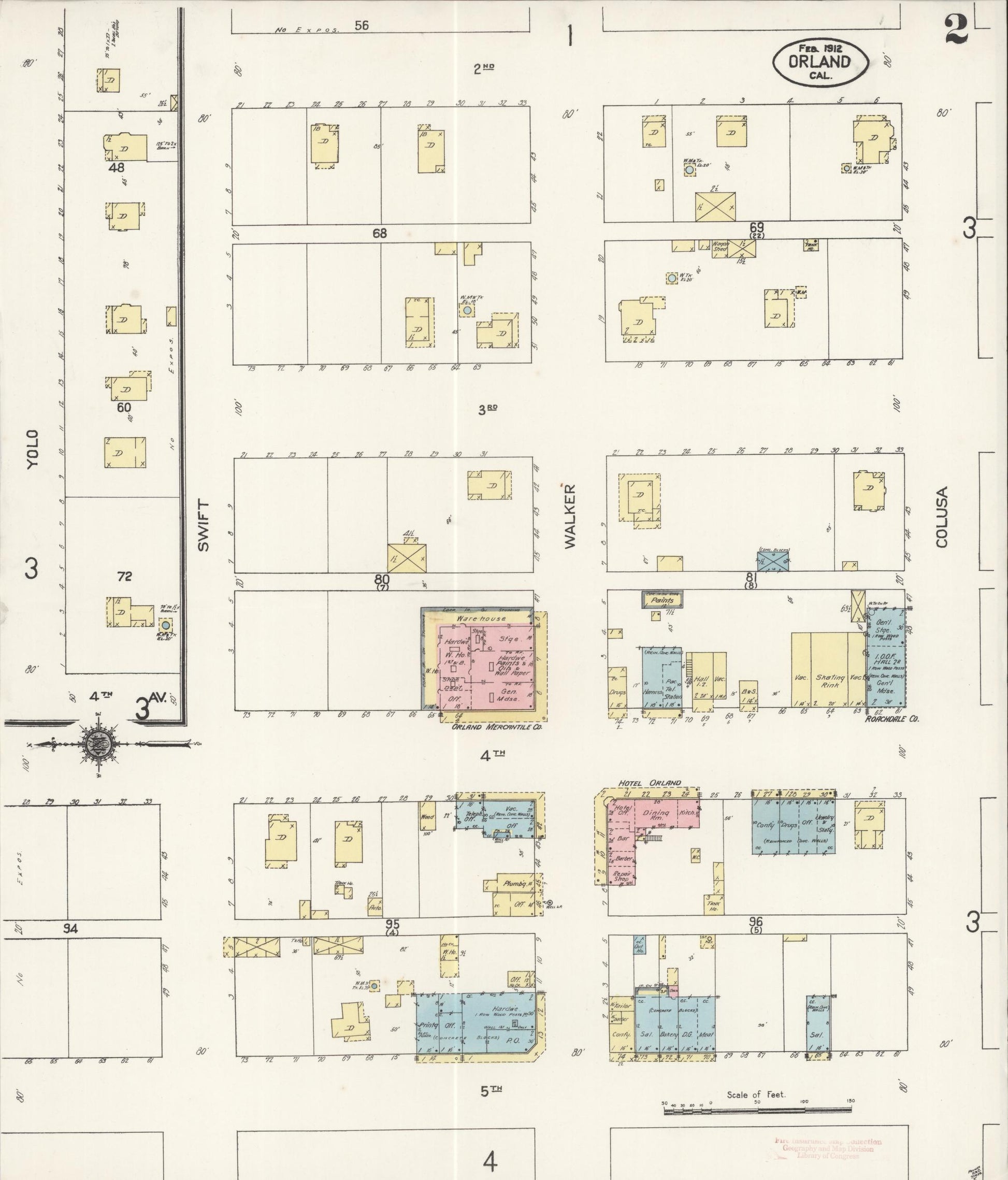 Sanborn Fire Insurance Map from Orland, Glenn County, California (1912), Sheet #0002 - Complete Map Set gallery image, historic Sanborn map, vintage wall art, California California