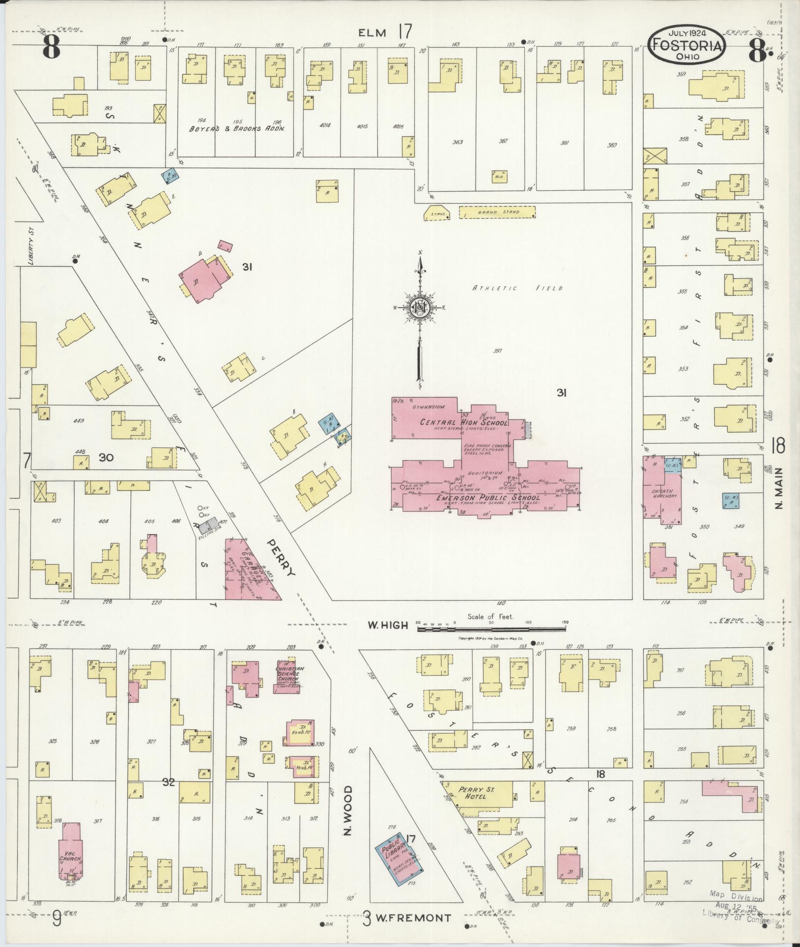 Sanborn Fire Insurance Map from Fostoria, Seneca, Hancock, And Wood Counties, Ohio (1924), Sheet #0008 - Historic Sanborn Fire Insurance Map Print, vintage old map wall art, antique decor, genealogy gift, Ohio Ohio map