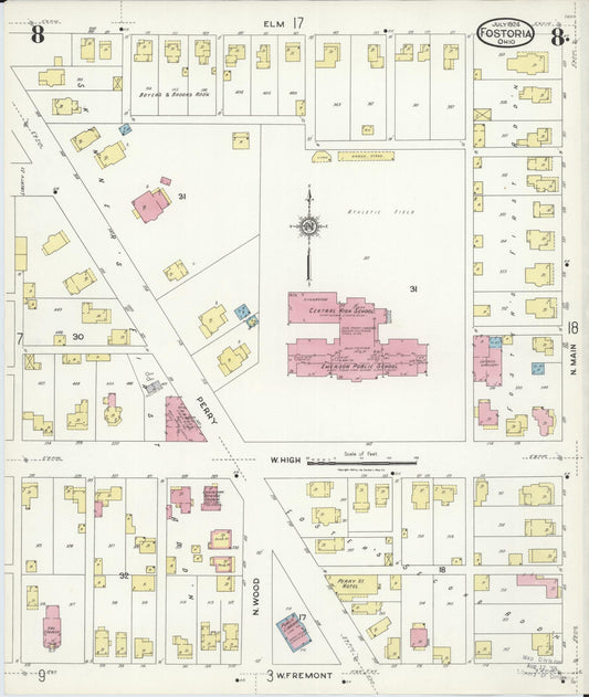 Sanborn Fire Insurance Map from Fostoria, Seneca, Hancock, And Wood Counties, Ohio (1924), Sheet #0008 - Historic Sanborn Fire Insurance Map Print, vintage old map wall art, antique decor, genealogy gift, Ohio Ohio map