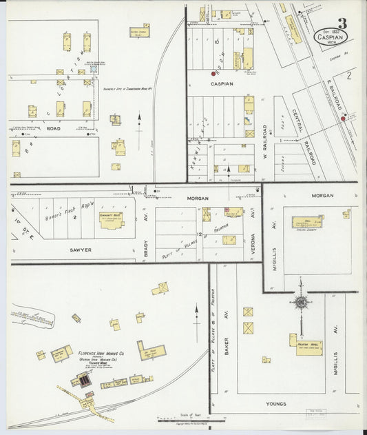 Sanborn Fire Insurance Map from Caspian, Iron County, Michigan (1922), Sheet #0003 - Historic Sanborn Fire Insurance Map Print, vintage old map wall art, antique decor, genealogy gift, Michigan Michigan map