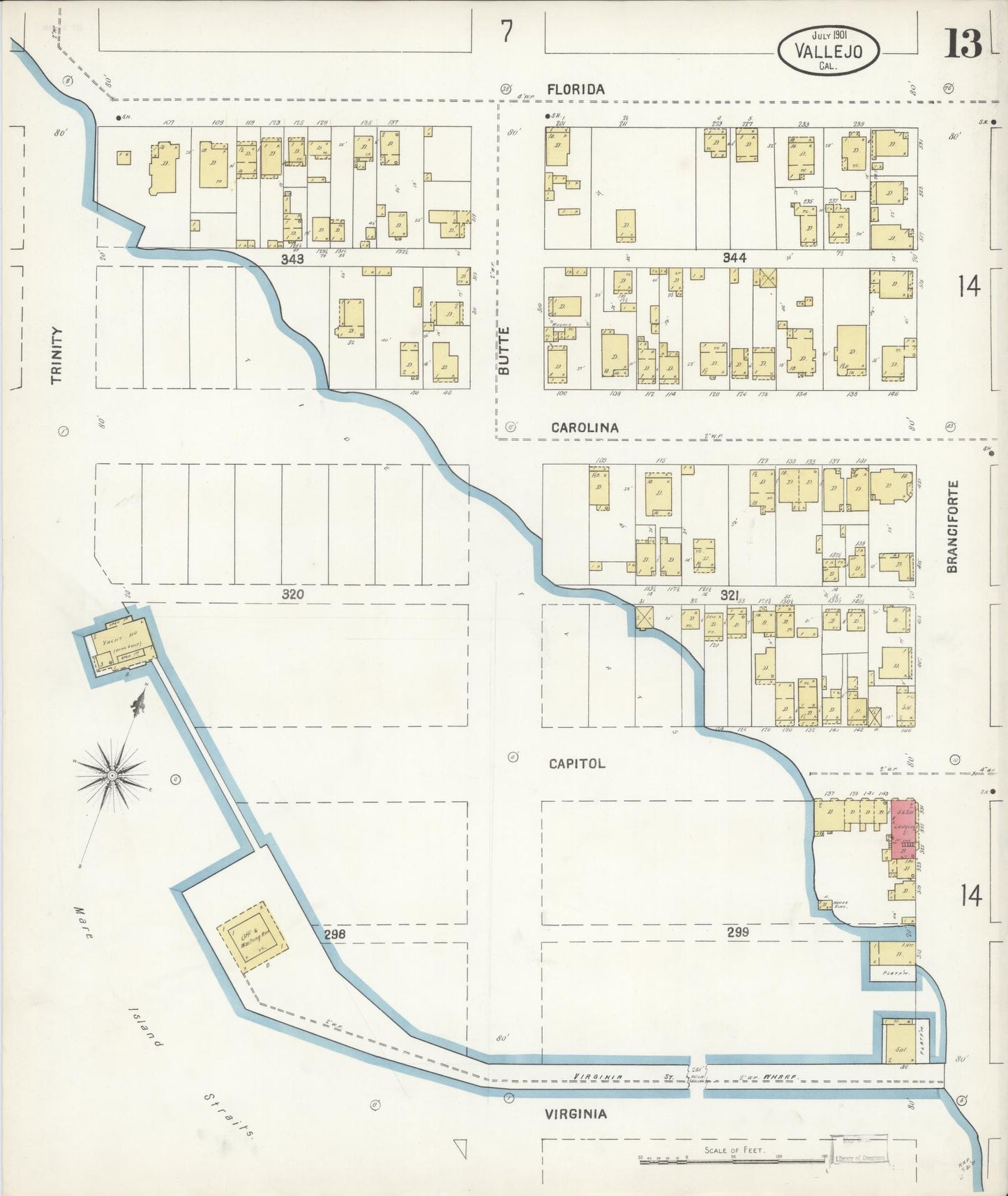 Sanborn Fire Insurance Map from Vallejo, Solano County, California (1901), Sheet #0013 - Complete Map Set gallery image, historic Sanborn map, vintage wall art, California California