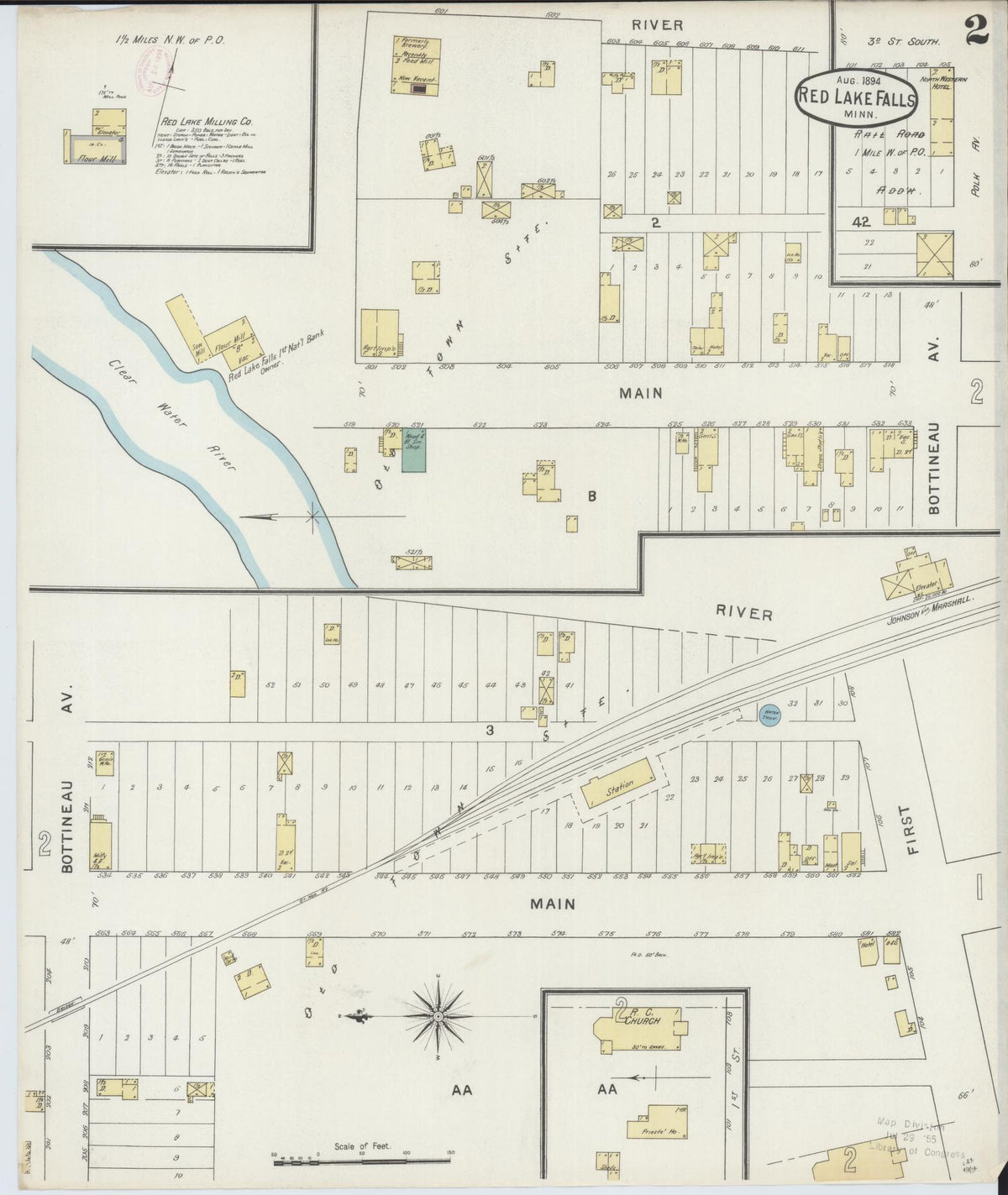 Sanborn Fire Insurance Map from Red Lake Falls, Red Lake County, Minnesota (1894), Sheet #0002 - Complete Map Set gallery image, historic Sanborn map, vintage wall art, Minnesota Minnesota