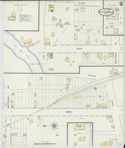 Sanborn Fire Insurance Map from Red Lake Falls, Red Lake County, Minnesota (1894), Sheet #0002 - Complete Map Set gallery image, historic Sanborn map, vintage wall art, Minnesota Minnesota