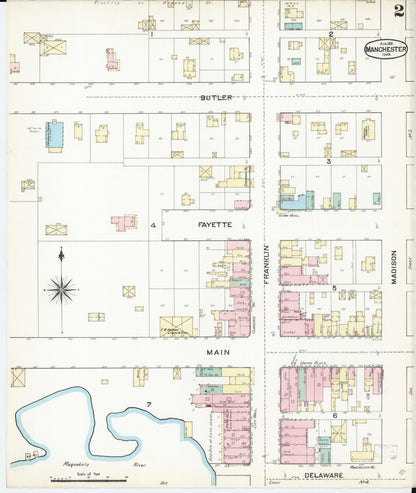 Sanborn Fire Insurance Map from Manchester, Delaware County, Iowa (1891), Sheet #0002 - Complete Map Set gallery image, historic Sanborn map, vintage wall art, Manchester Delaware